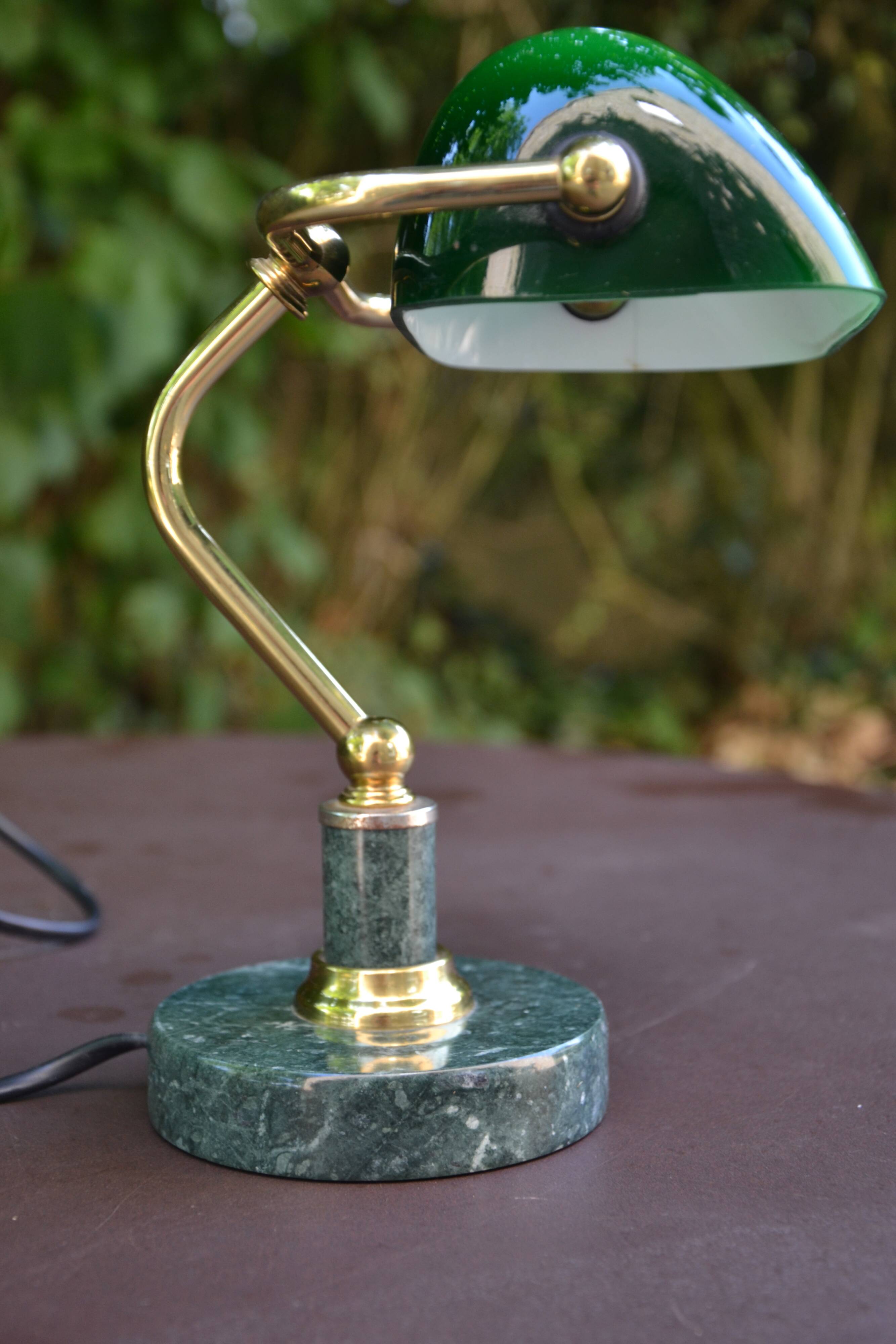 Lampe de banquier socle en marbre vert