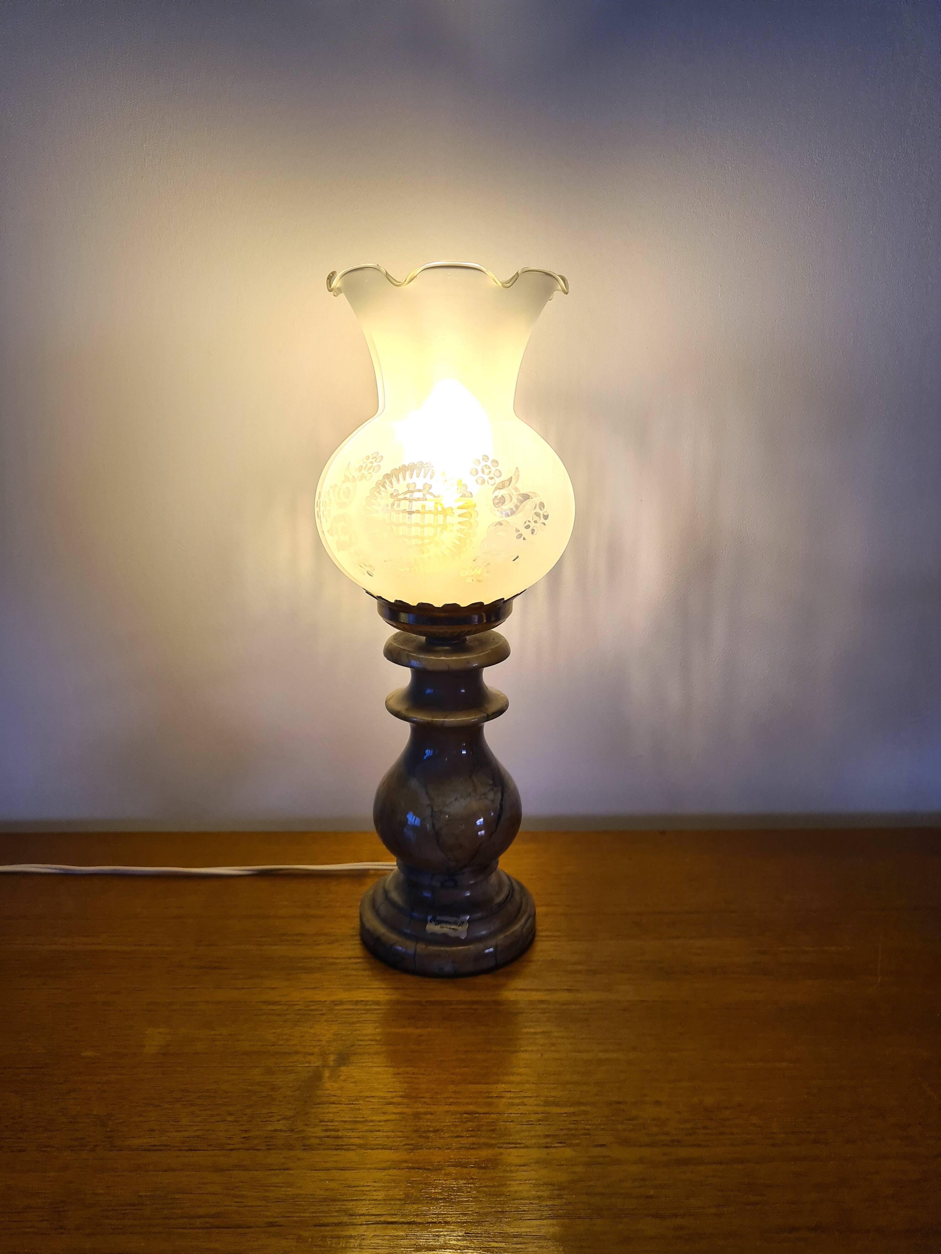 Pegasam SL Spain lamp – alabaster base and vintage engraved glass