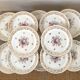 Set 12 plates dessert porcelain flowers and gilding