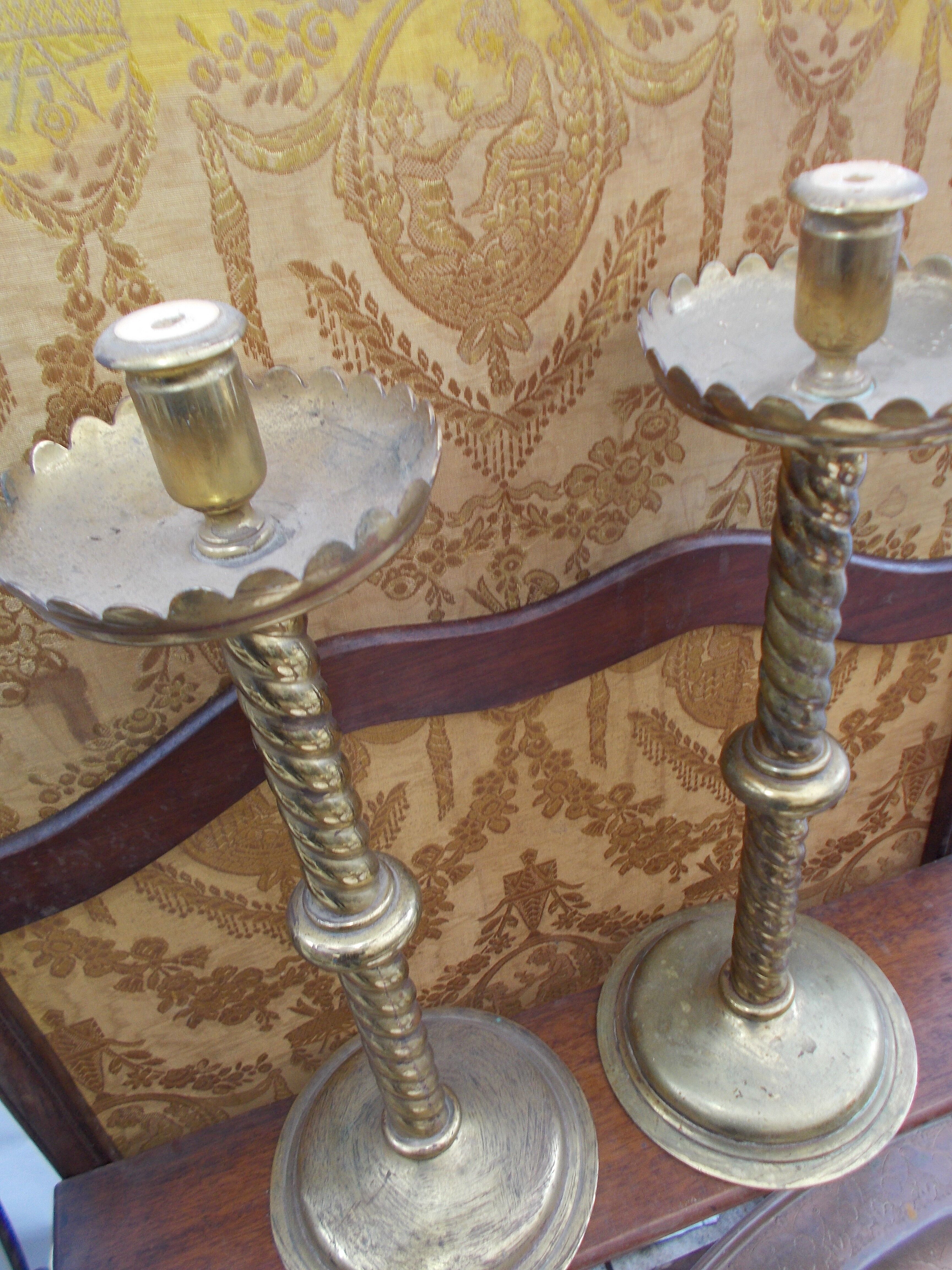 Pair of antique candle holders 19th brass 39 cm