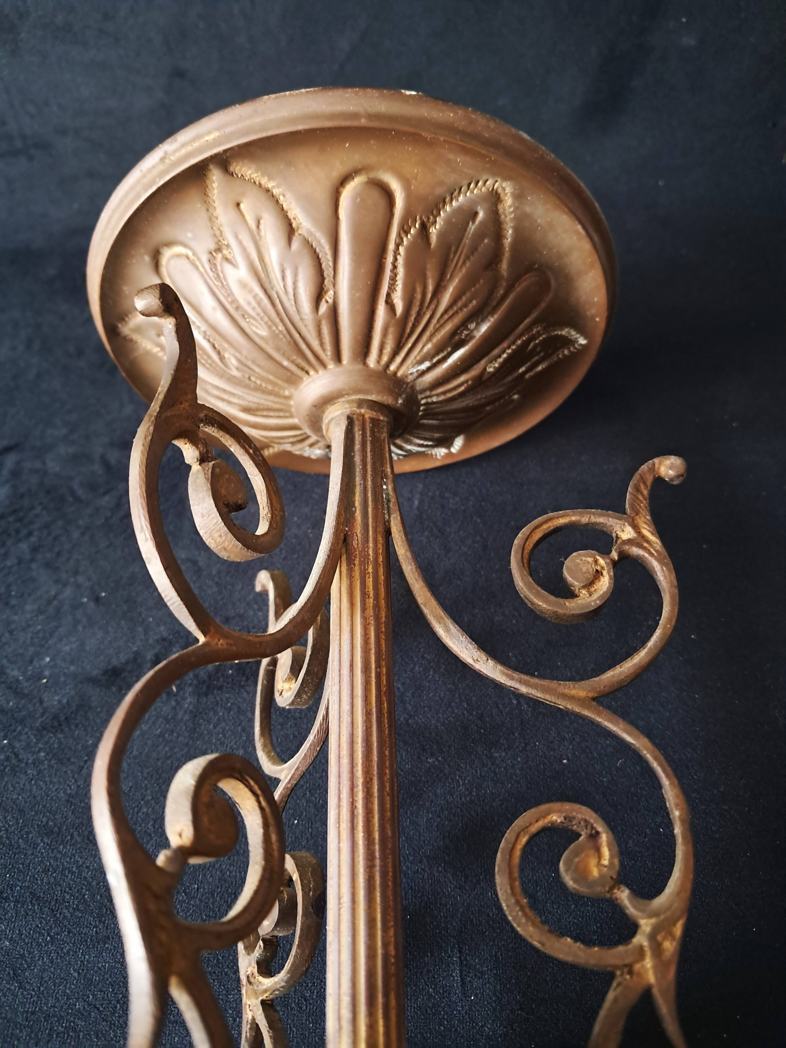 Art Deco Metal Pendant Lamp with Frosted Glass Globe