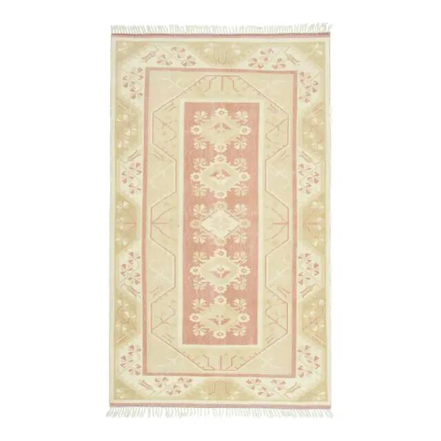 1970s Vintage Turkish Oushak Handmade Wool Cotton Beige Area Rug 153x260