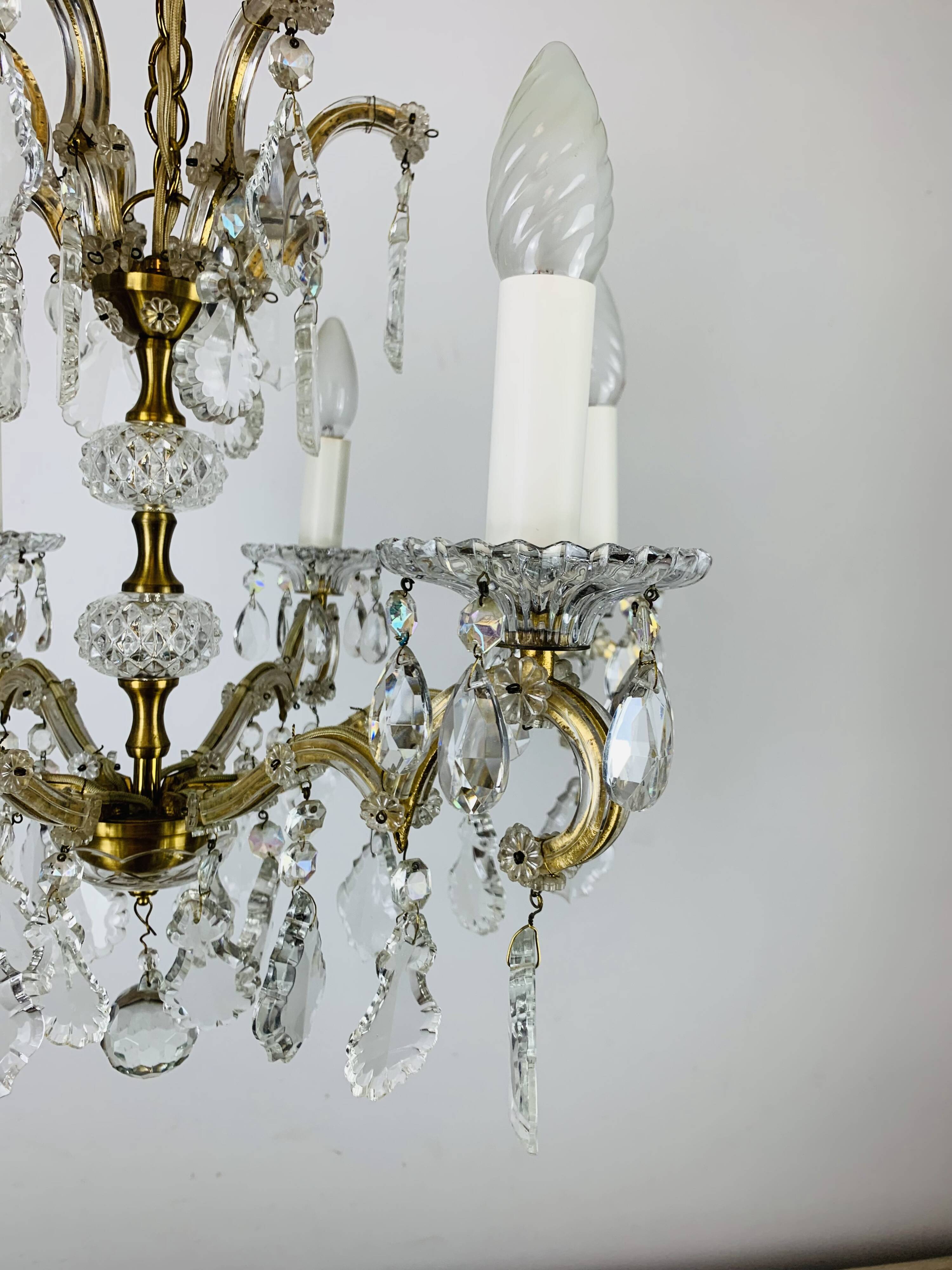 Palme & Walter chandelier, crystal and brass pendants, 1970s