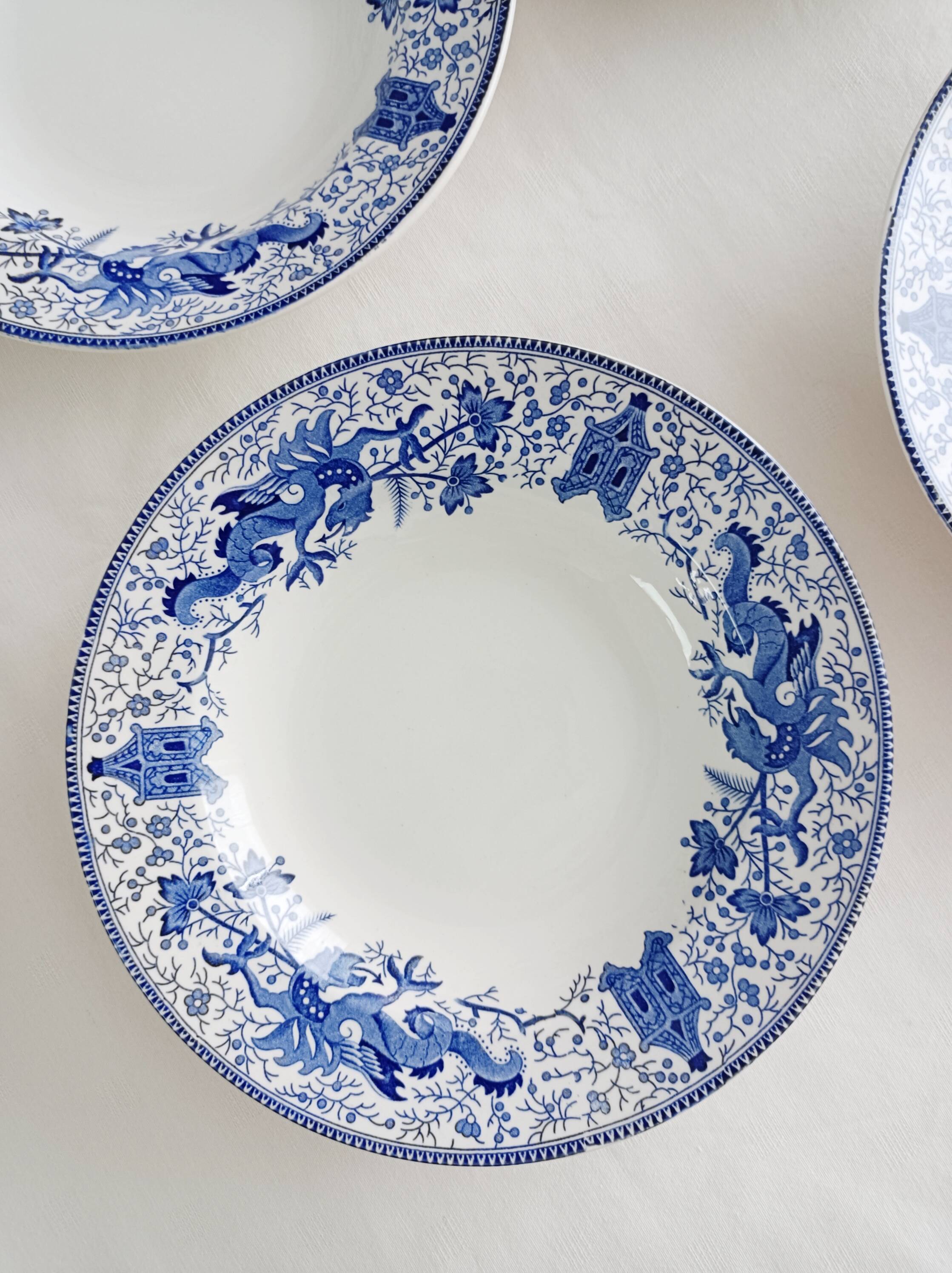 Set of 4 Boch la Louvière Dragon deep plates