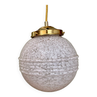 Vintage globe suspension in white Clichy glass