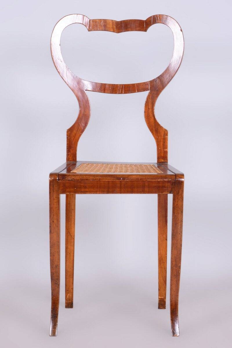 Biedermeier Polish Chair in Walnut Vener & Rattan, Austria, 1830s