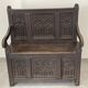 Chest bench in natural wood carved with Gothic motifs