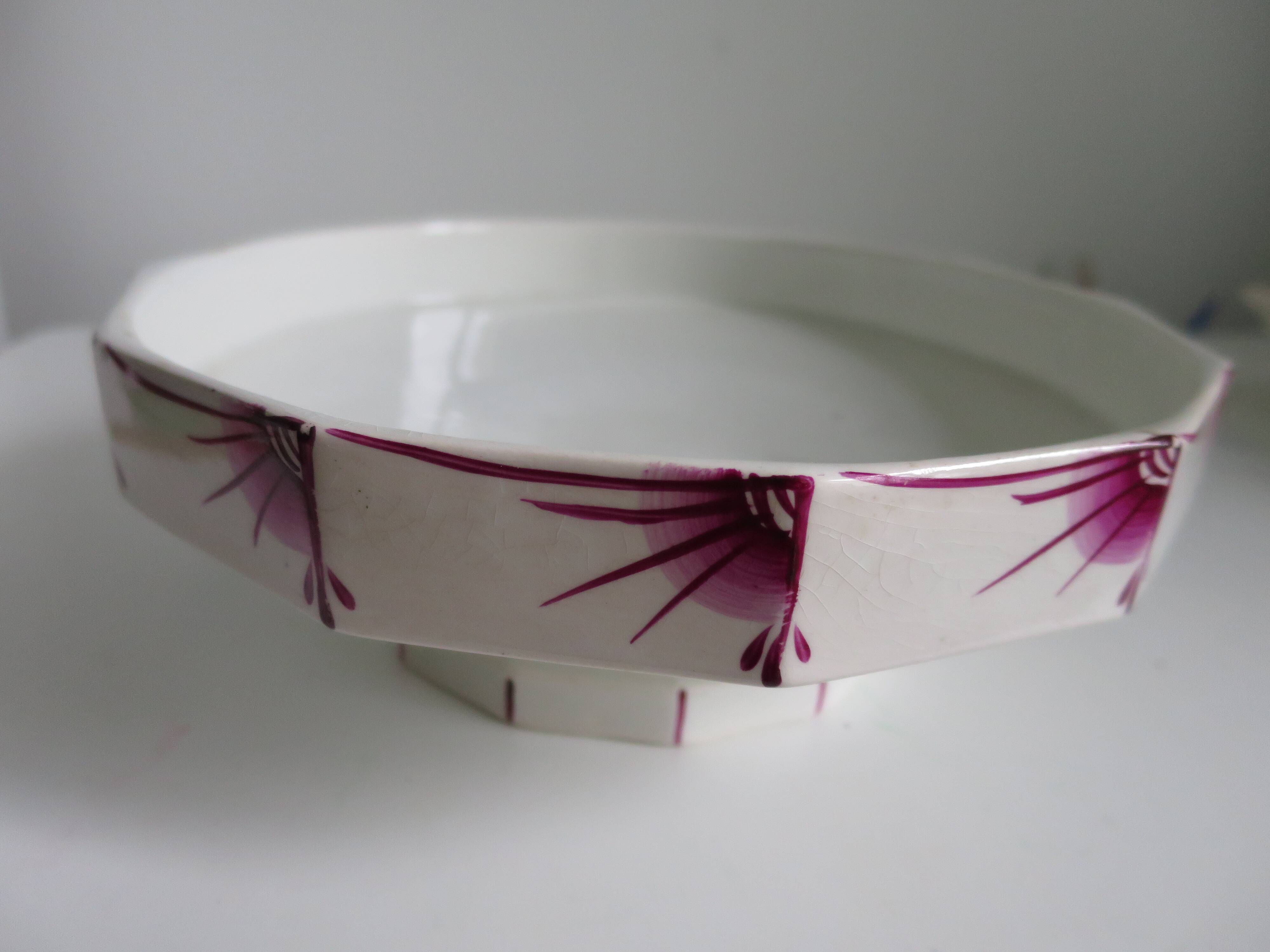 Compotier–Vintage serving plate-Cake dish–Dark pink red art deco patterns - octagonal shape