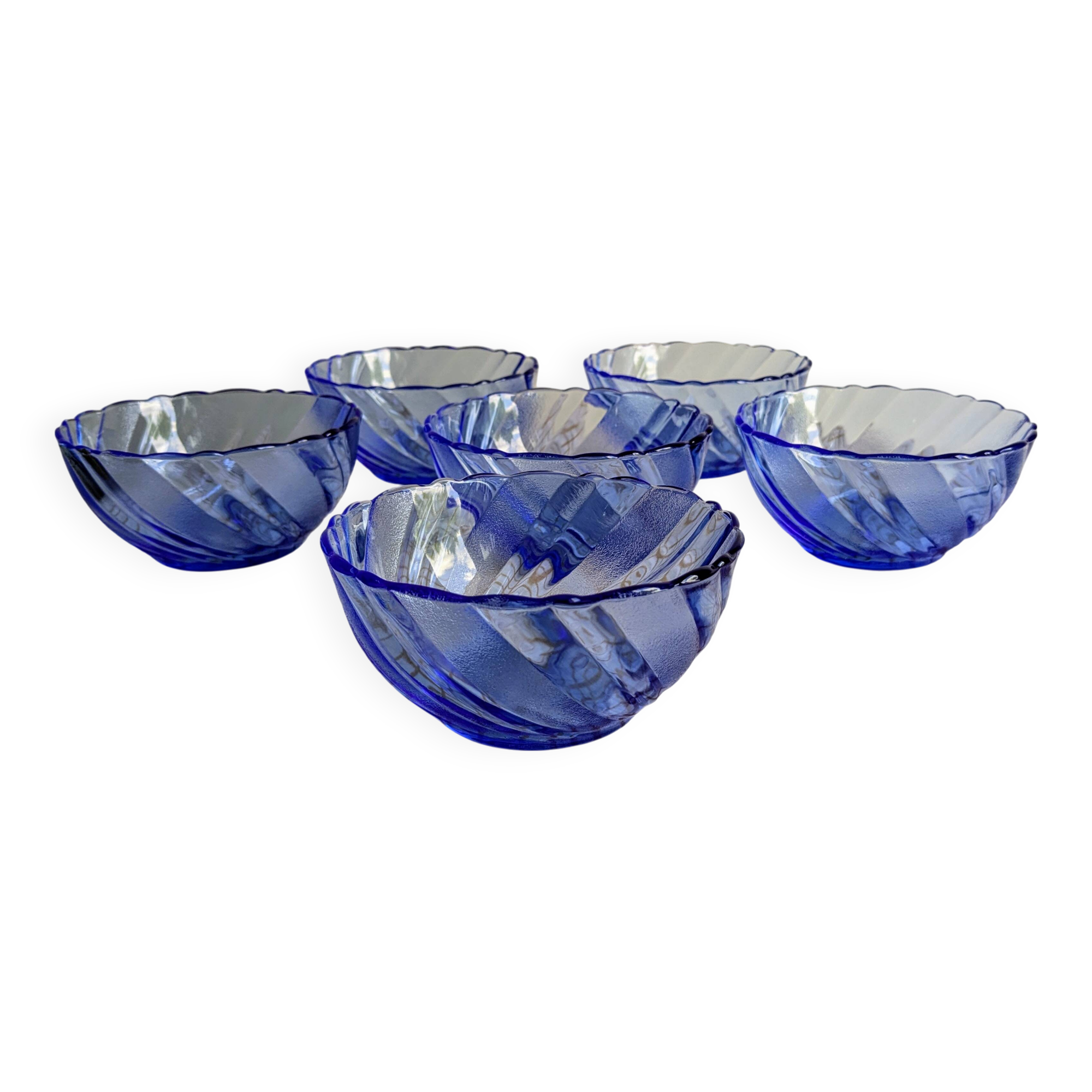 Set of 6 vintage blue bowls by Duralex