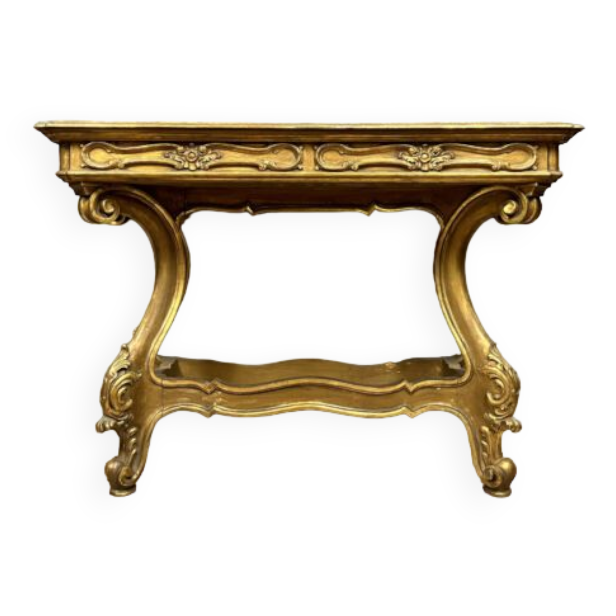 Louis XV Baroque console in gilded wood and lacquered wood circa 1900