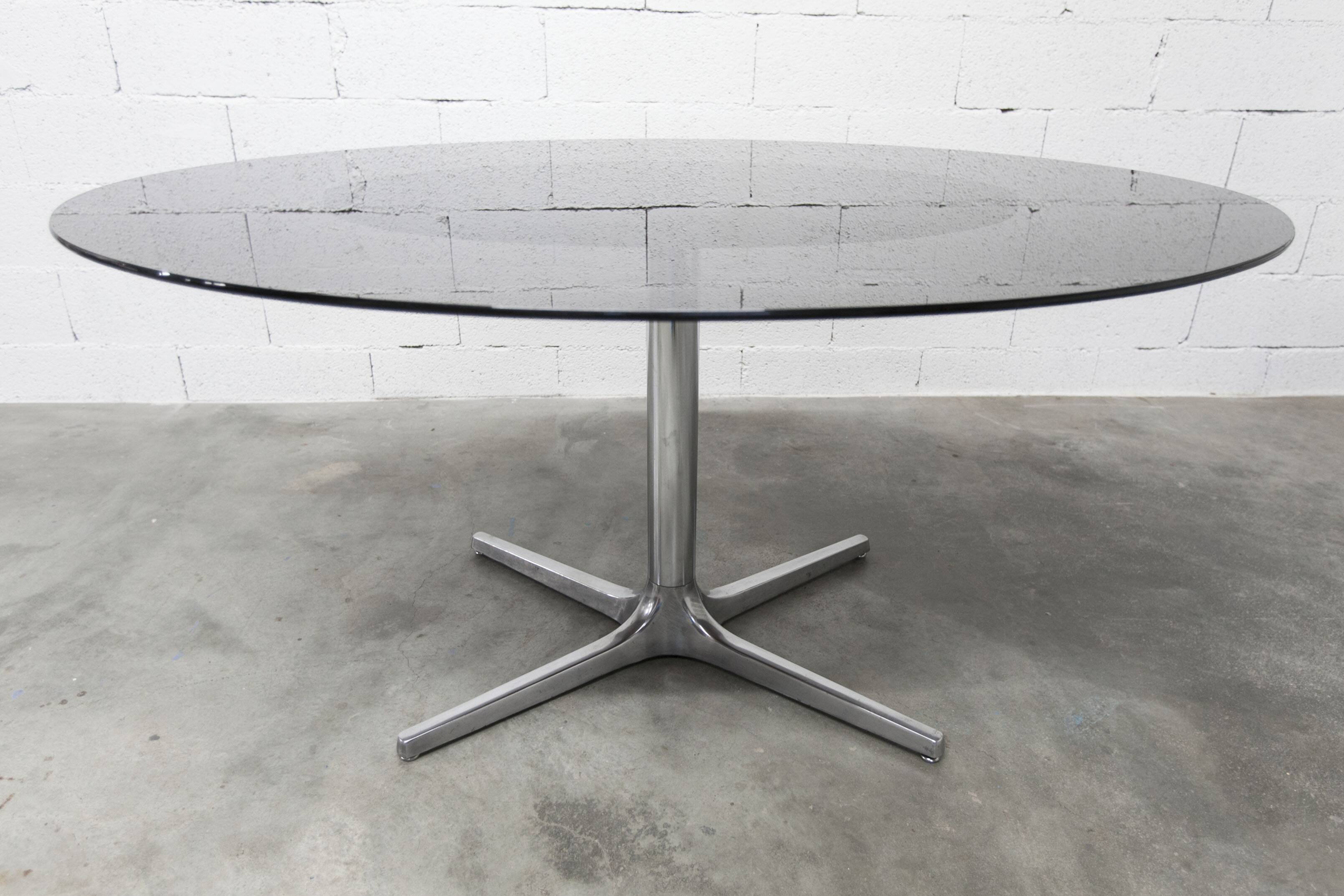 Roche Bobois oval table 1970 smoked glass chrome legs 152x117 cm