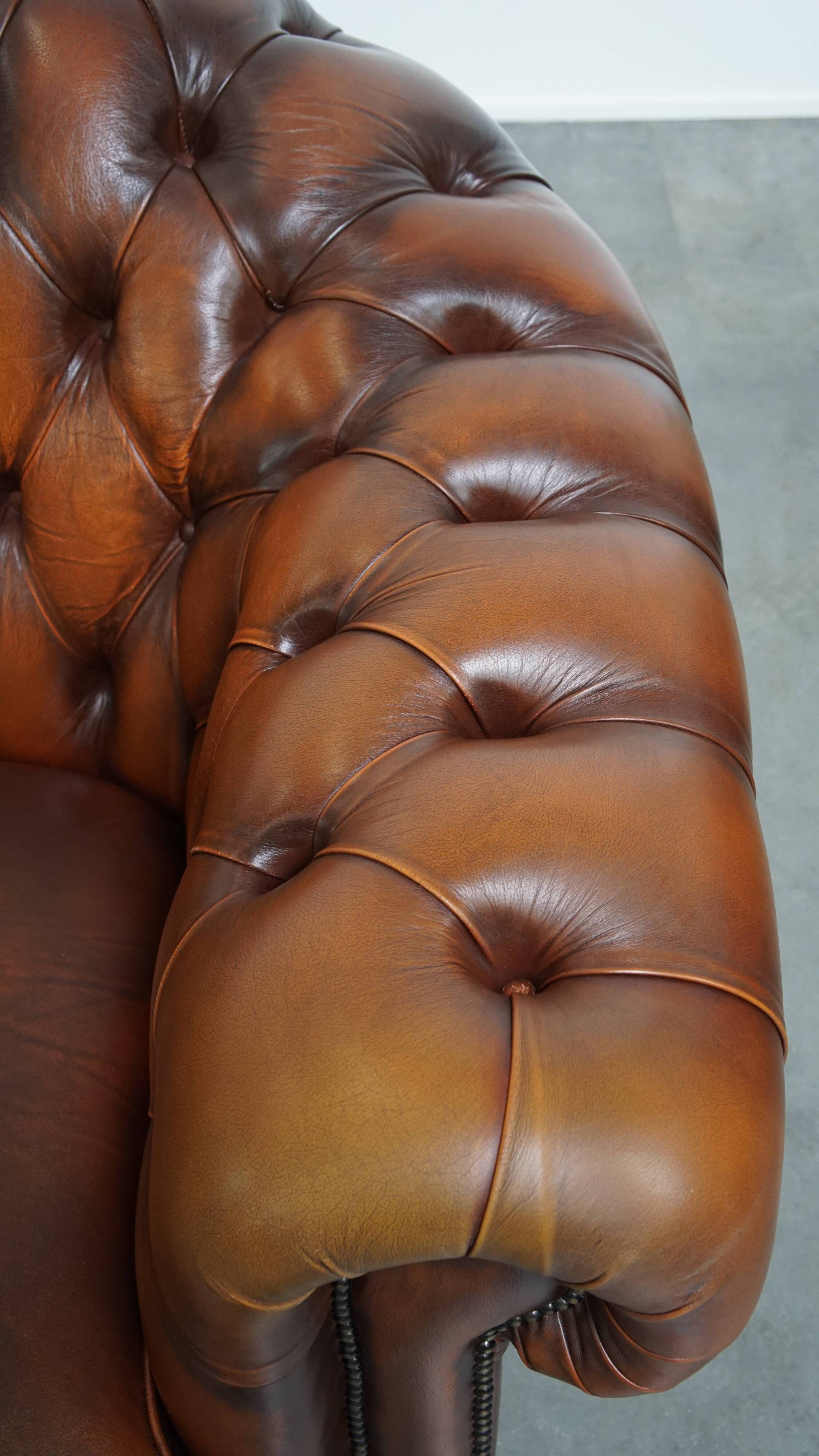 Chesterfield 2.5 seater sofa in brown English cowhide leather