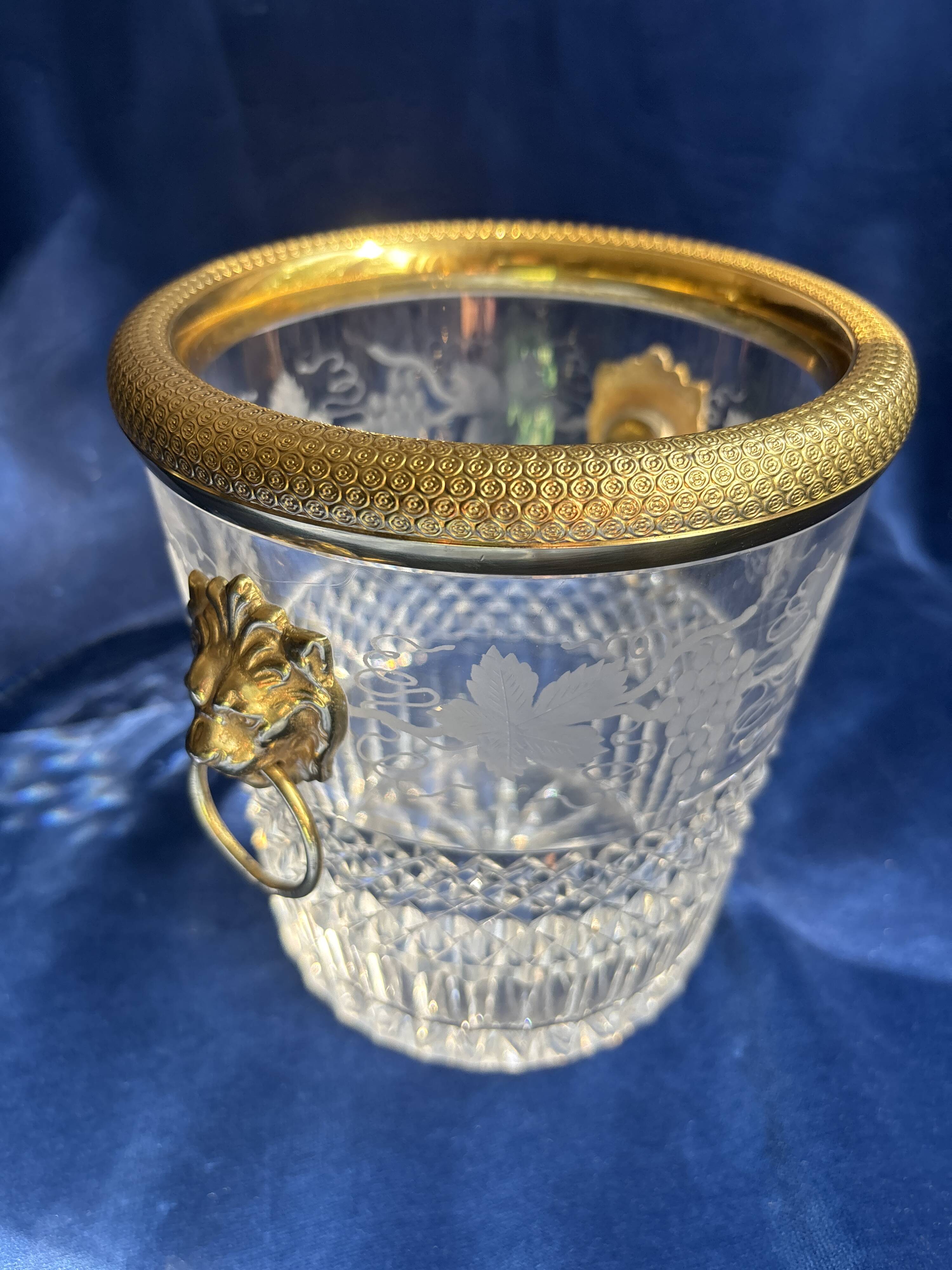 Cut crystal ice bucket – bronze mount