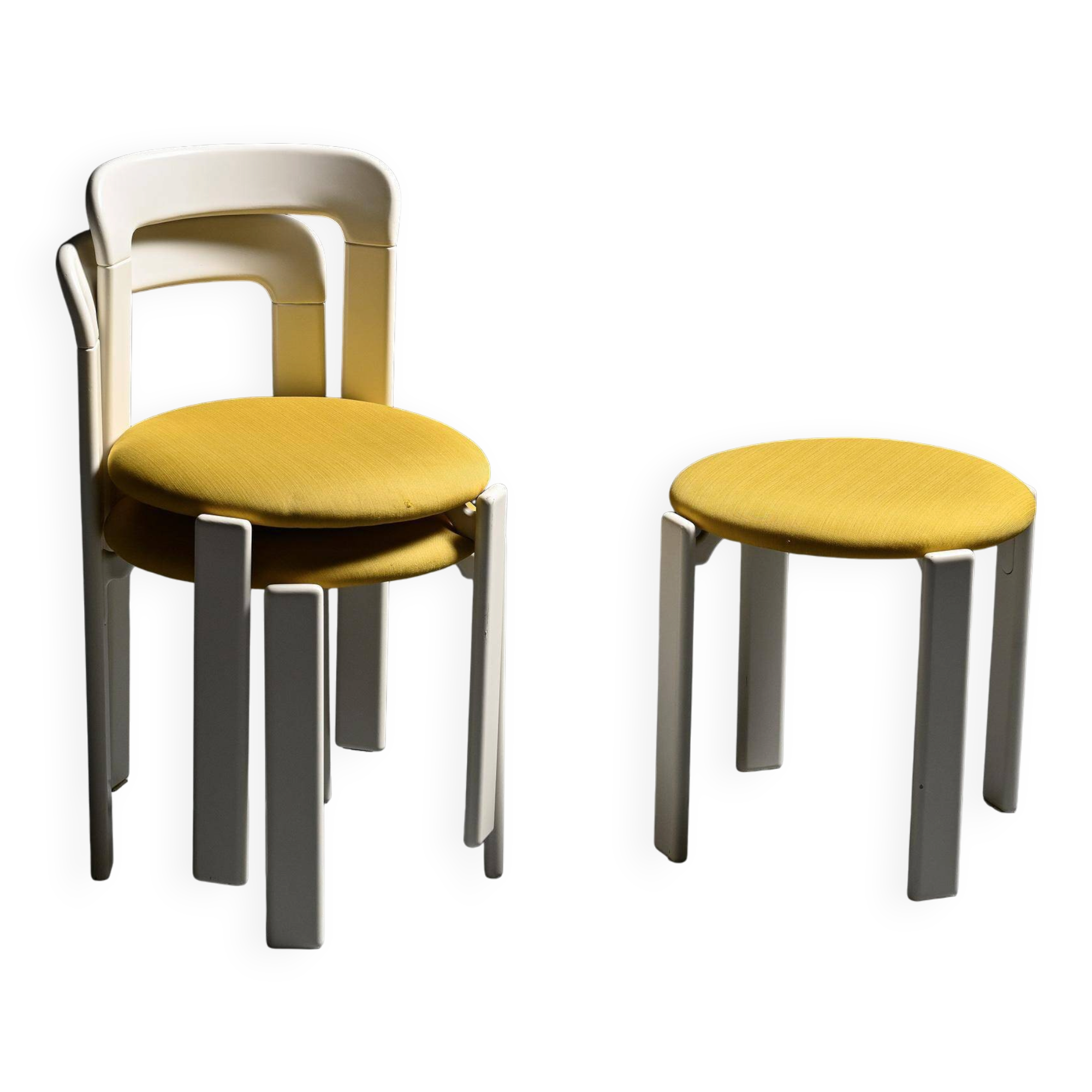 Set of two chairs and a stool by Bruno Rey, Dietiker, circa 1975.