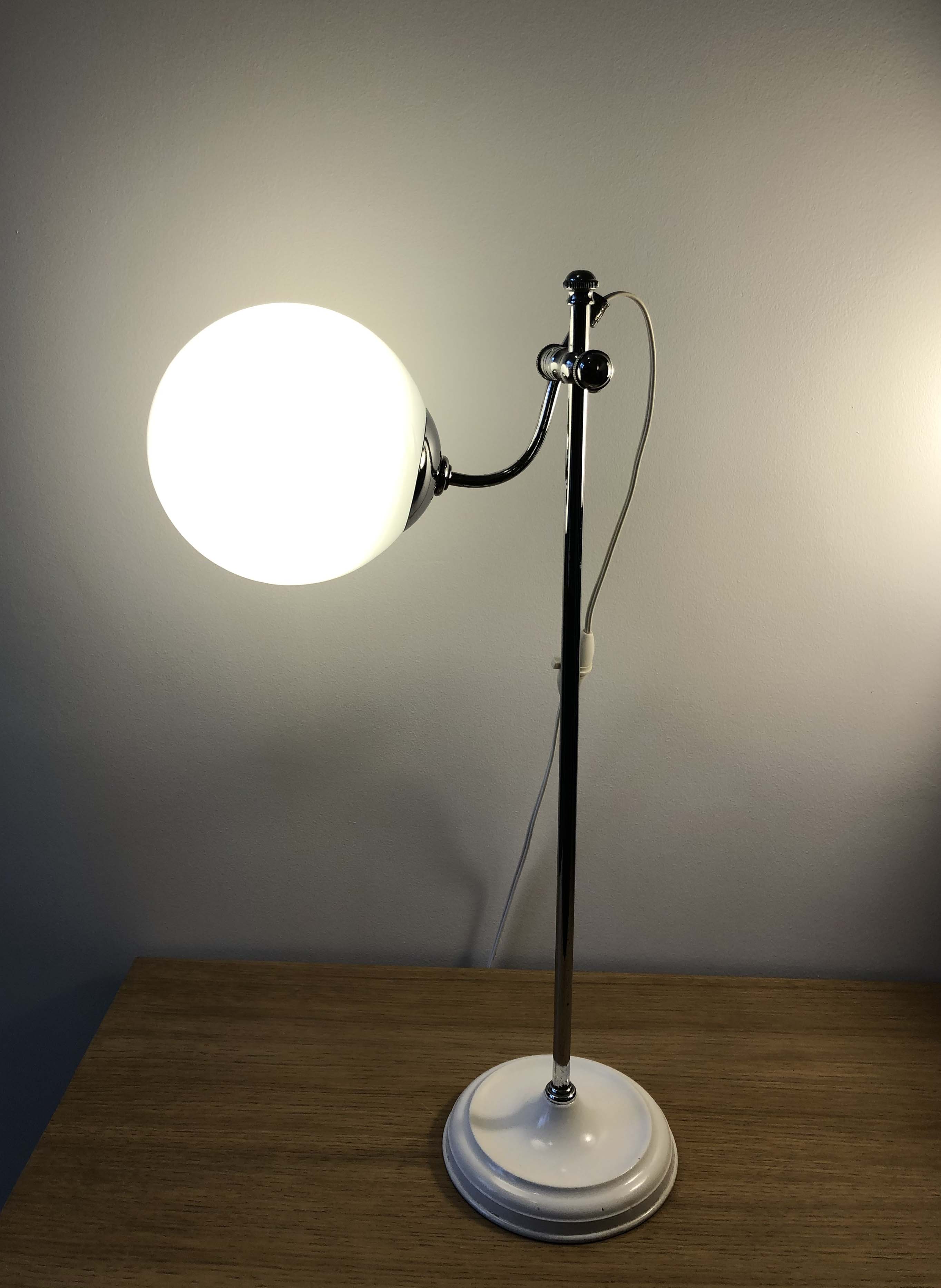 Workshop lamp, old office in chrome and opaline