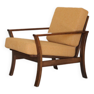 Vintage bench wood armchair oryginal design mustard yellow mellow from 1965 mid century modern design