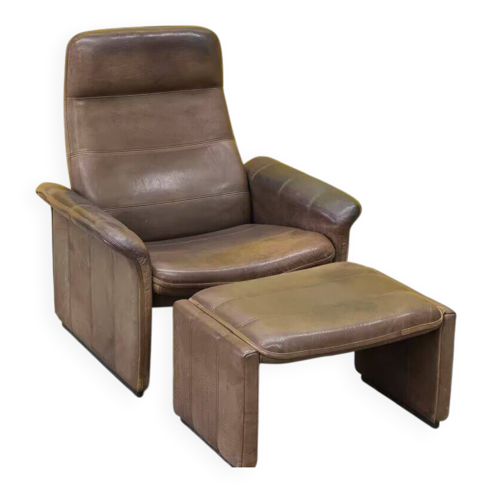 Vintage brown leather ds 50 by de sede, 1960s-1970s + stool