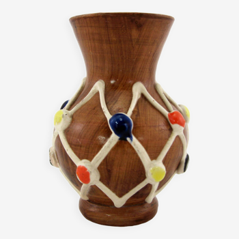 Small brown ceramic vase - Harlequin decor - Fratelli Fanciullacci Italy - vintage 50s