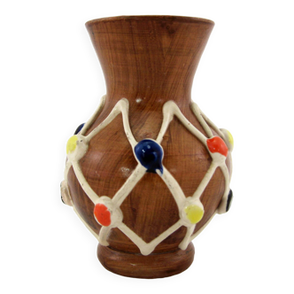 Small brown ceramic vase - Harlequin decor - Fratelli Fanciullacci Italy - vintage 50s