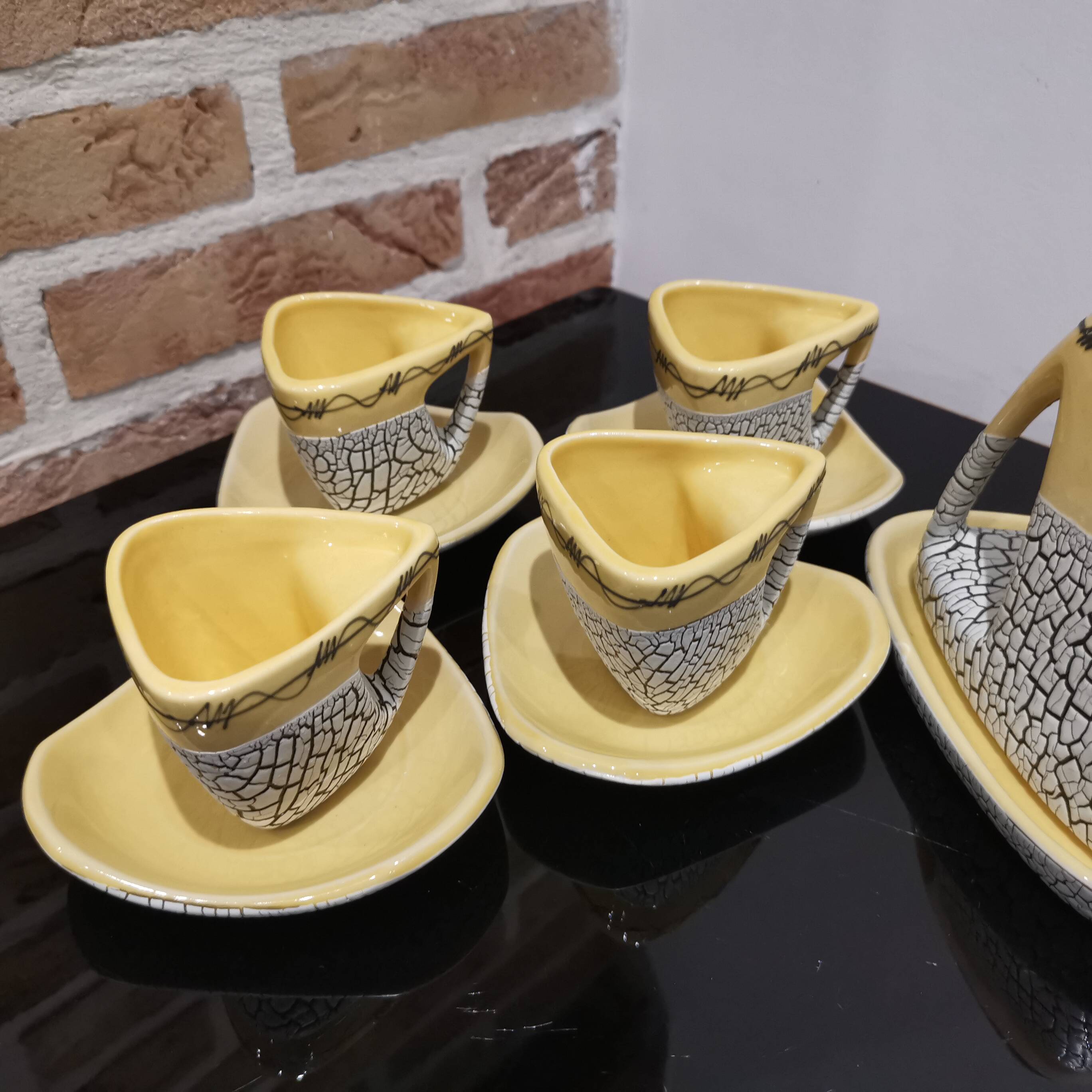 Cracked yellow Bat Trang tea set made in Vietnam