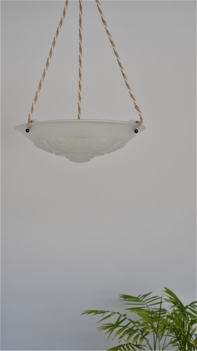Suspension art nouveau style cacker in white frosted glass