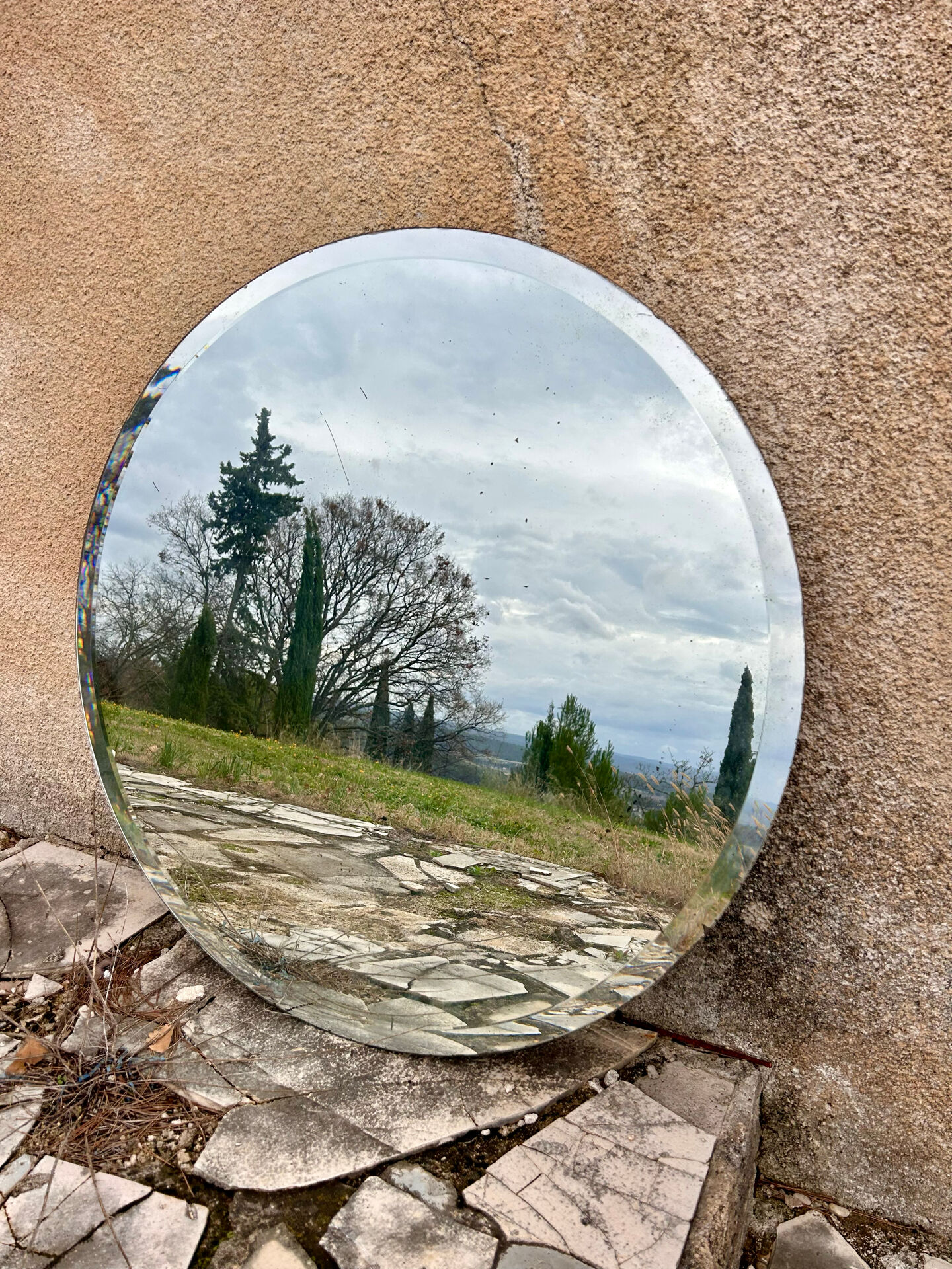 Miroir rond biseauté vintage 90 cm