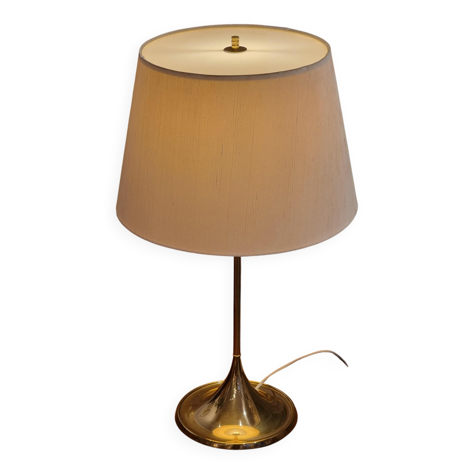 Bergboms brass table lamp, original shade, model B-024, Scandinavian Modern 1960s