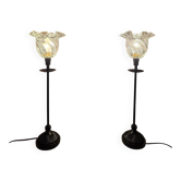 Paire de lampes à poser noir et verre transparent vintage