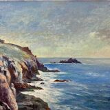 Painting "Breton Marine" or Normandy, HST Village on the coast Jean Martin