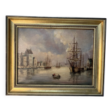 Alexandre Thomas Francia, oil on canvas with marine theme and sailboats