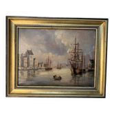 Alexandre Thomas Francia, oil on canvas with marine theme and sailboats