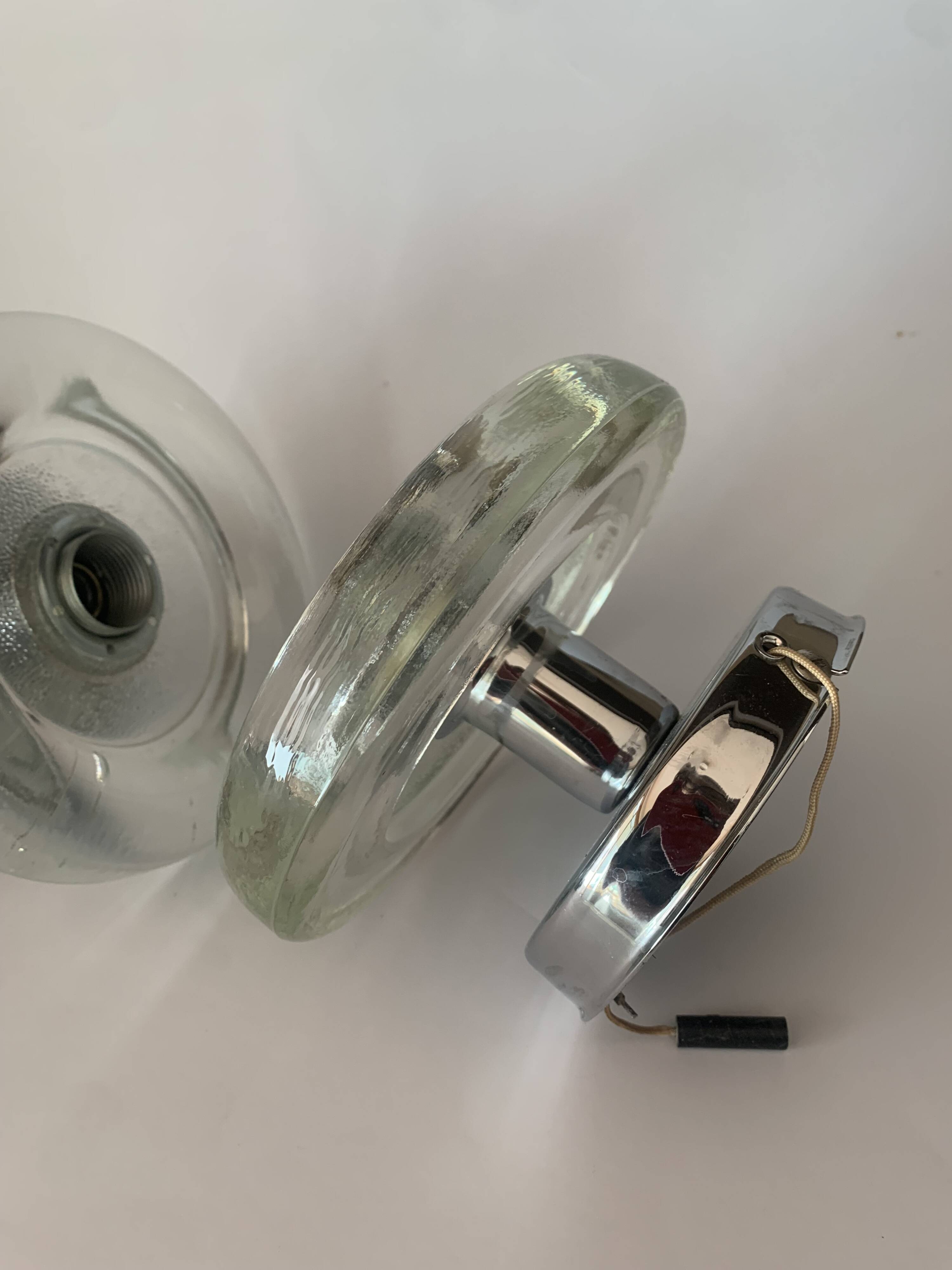 Pair of Mid-Century Wall Sconces in Glass and Chrome