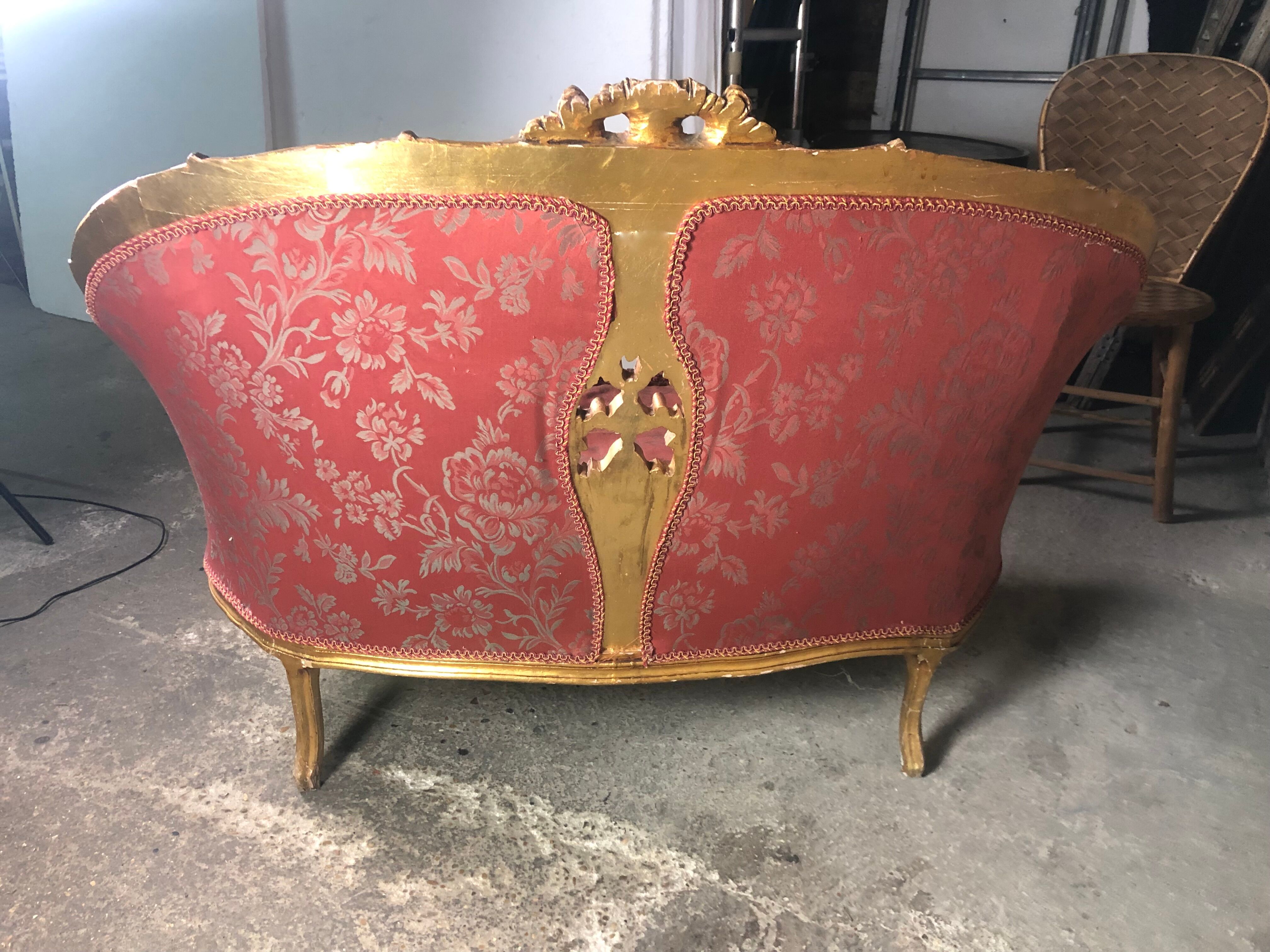 Bench louis XV style in gilded wood carved and upholstered