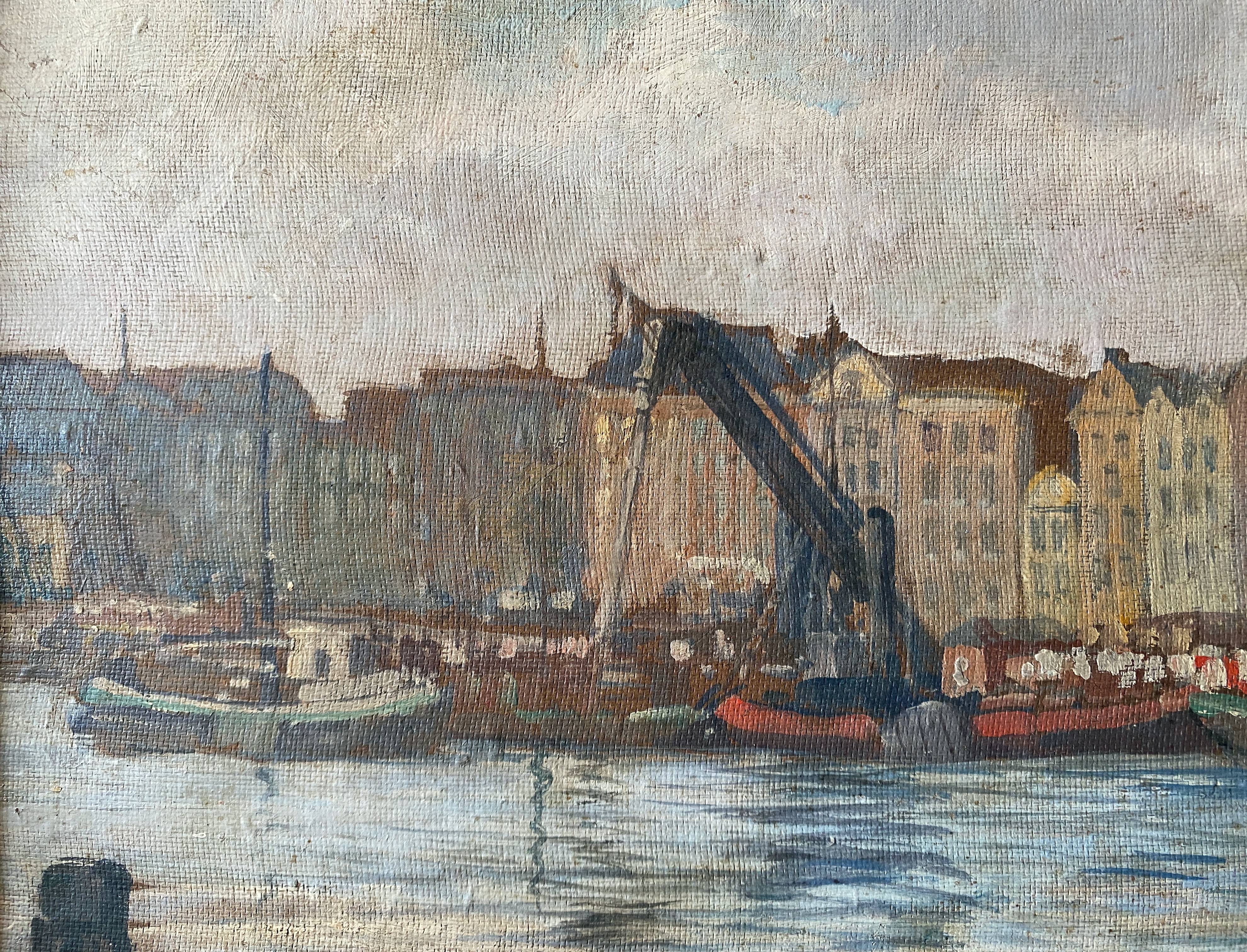 Tableau HSP school of the North Impressionist late 19th century marine port signed + frame