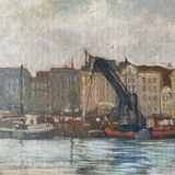 Tableau hsp école du nord impressionniste fin xix° marine port signé + cadre