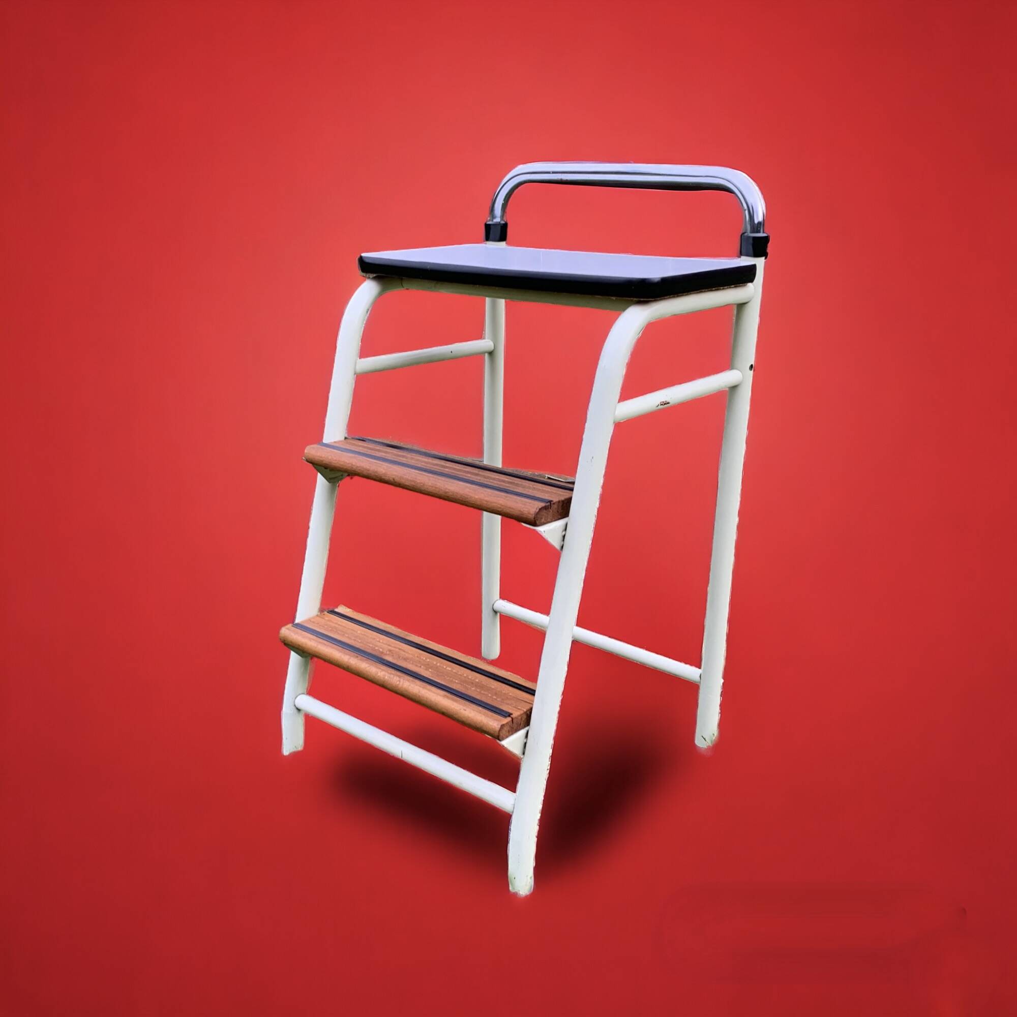 Vintage stepladder in Formica, wood and chromed metal