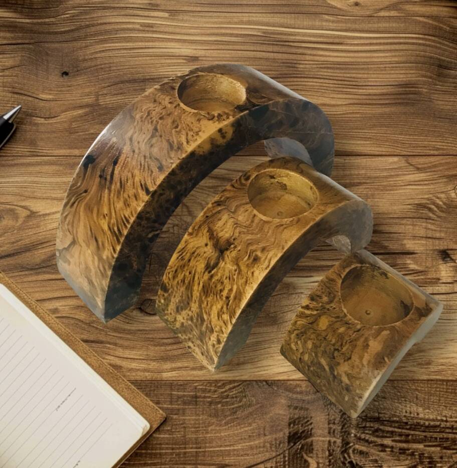 Triptych candle holders arcs wood