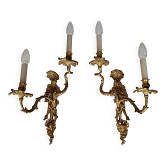 Paire d'appliques style Régence en bronze doré