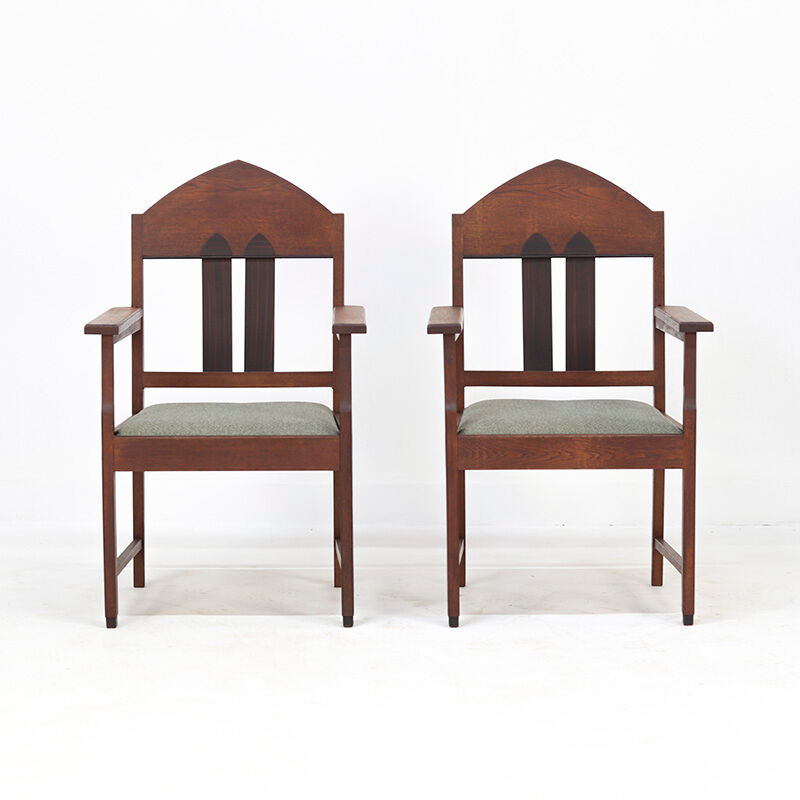 Set Art Deco 1930s Design Oak Armchairs by H.J. Tijsseling