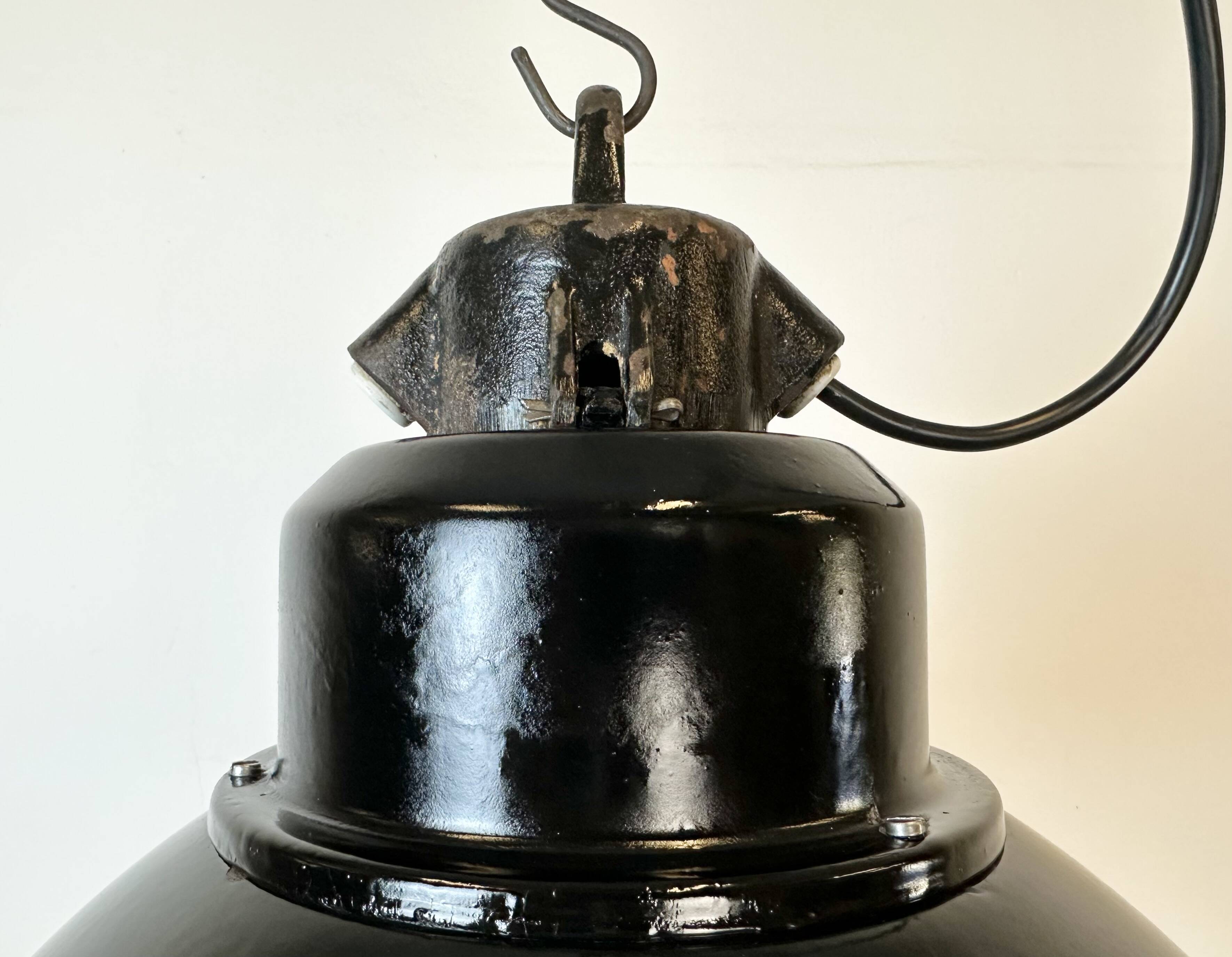 Industrial Black Enamel Factory Lamp with Cast Iron Top, 1960s