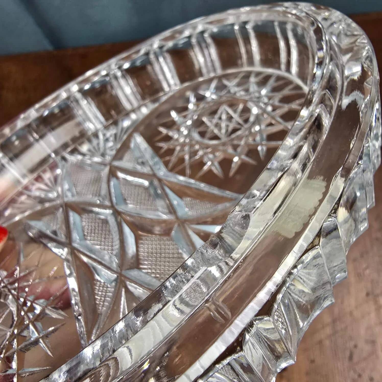 Vintage hand-cut Bohemian crystal bonbonnière Czechoslovakia