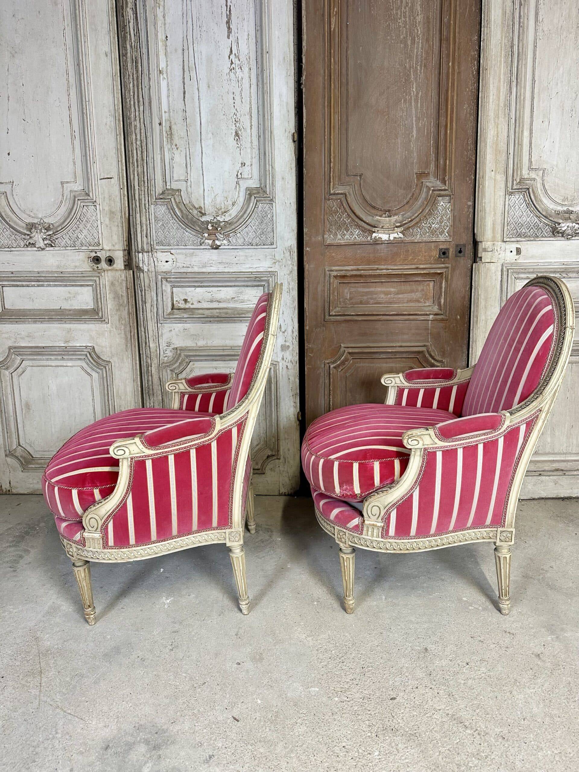 Pair of Louis XVI style bergère armchairs