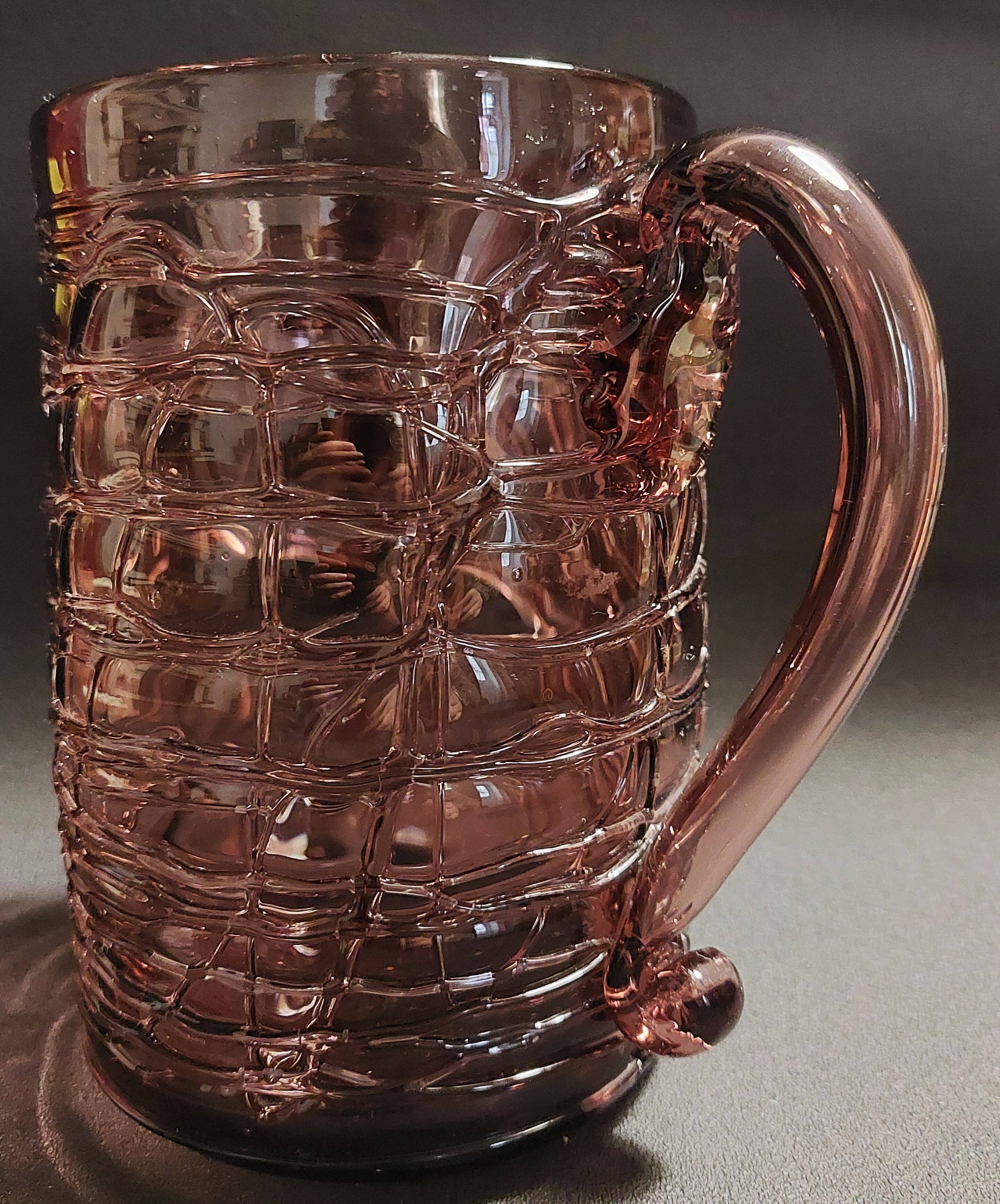 Orangeade set, pitcher, six glasses, purple glass, 70s