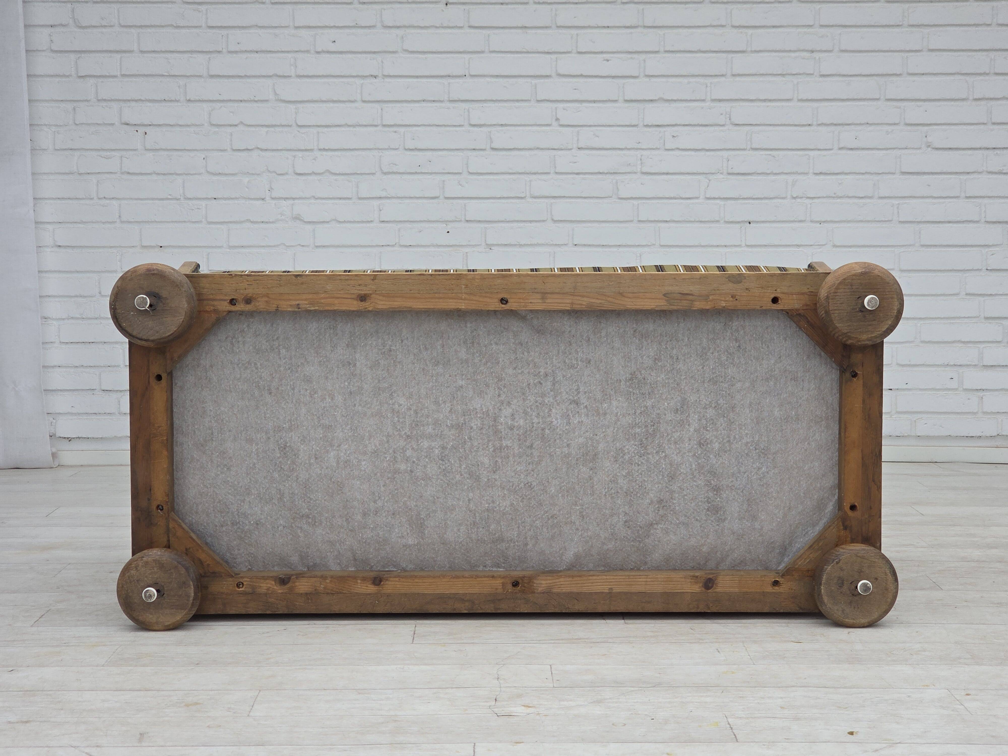 1950s, Danish 2-seater sofa, green furniture wool, oak wood.