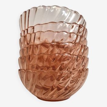 Set of 6 vintage bowl arcoroc France pink glass Signed