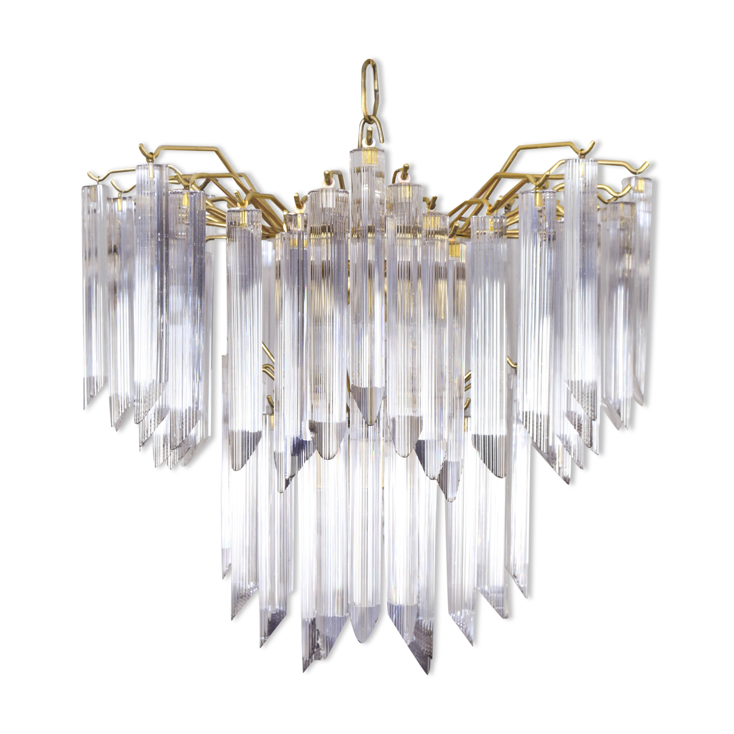Mid century italian modern triedri murano glass venini chandelier