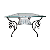 Black wrought iron coffee table and Roche Bobois glass top