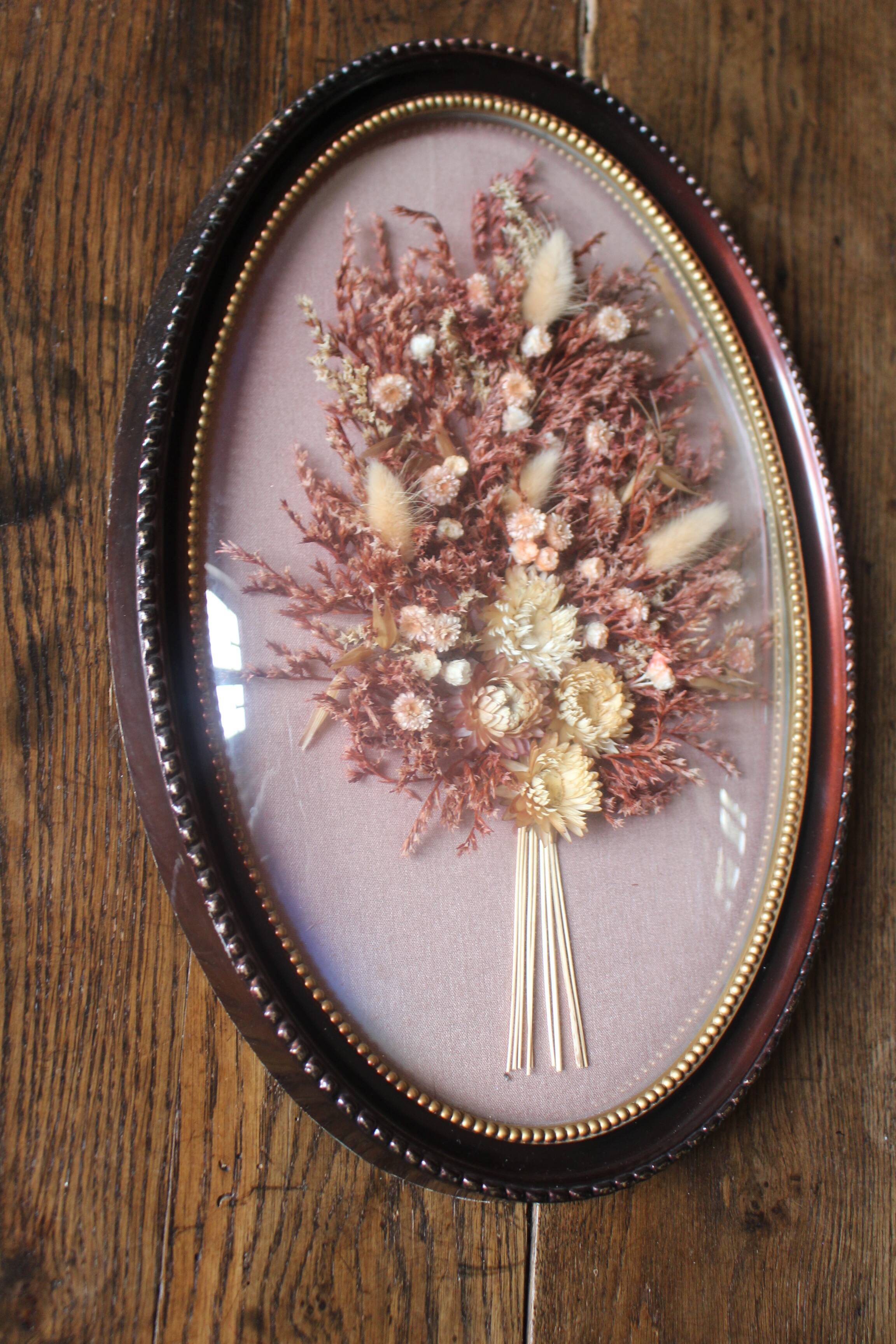 Domed glass frame vintage dried flowers