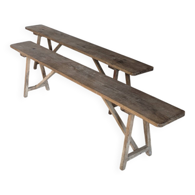 Paire de bancs anciens en chêne