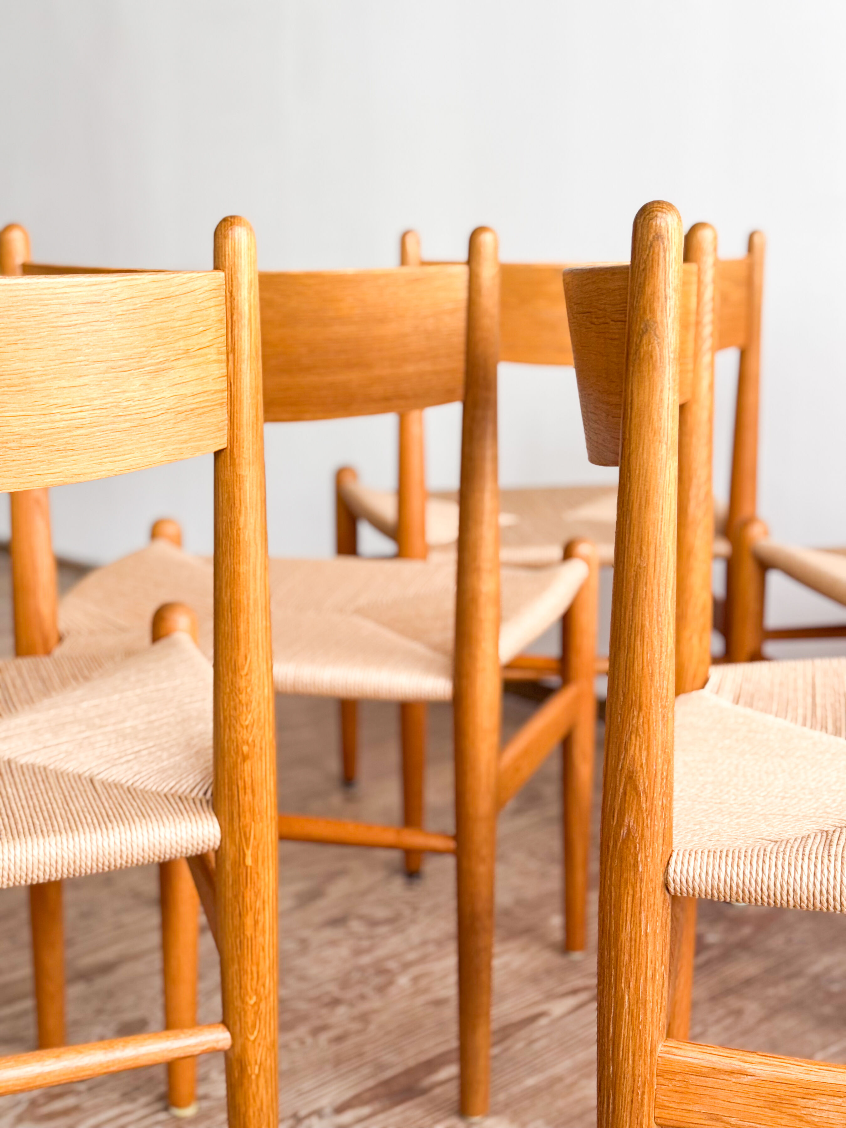 Ensemble de 6 chaises CH36 de Hans J. Wegner en chêne, corde danoise